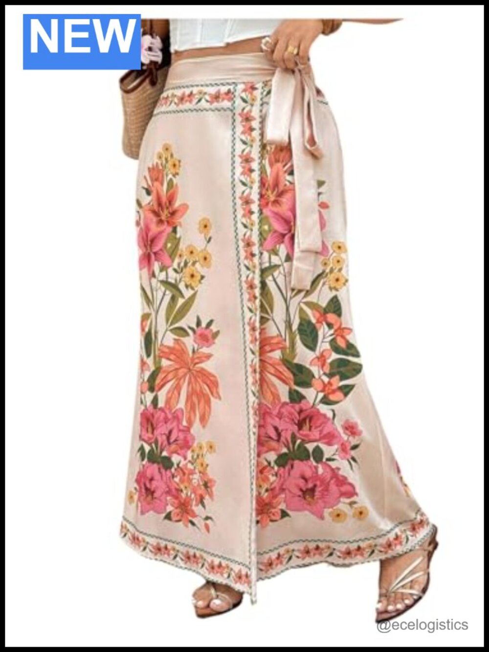 Plus Size Floral Wrap Maxi Skirt Tie Side Beach Vacation A Line Summer